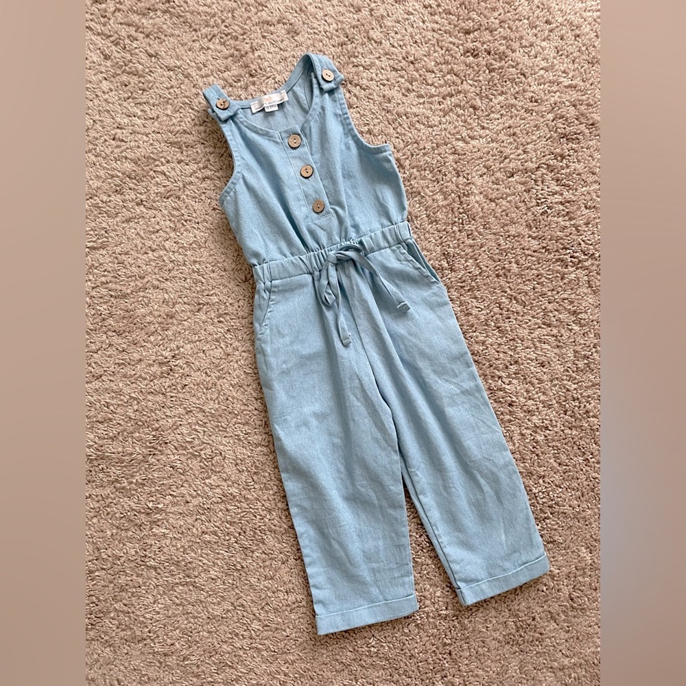 BAILEY’S BLOSSOMS - ARI BUTTON FRONT DENIM JUMPSUIT (18-24 Months)